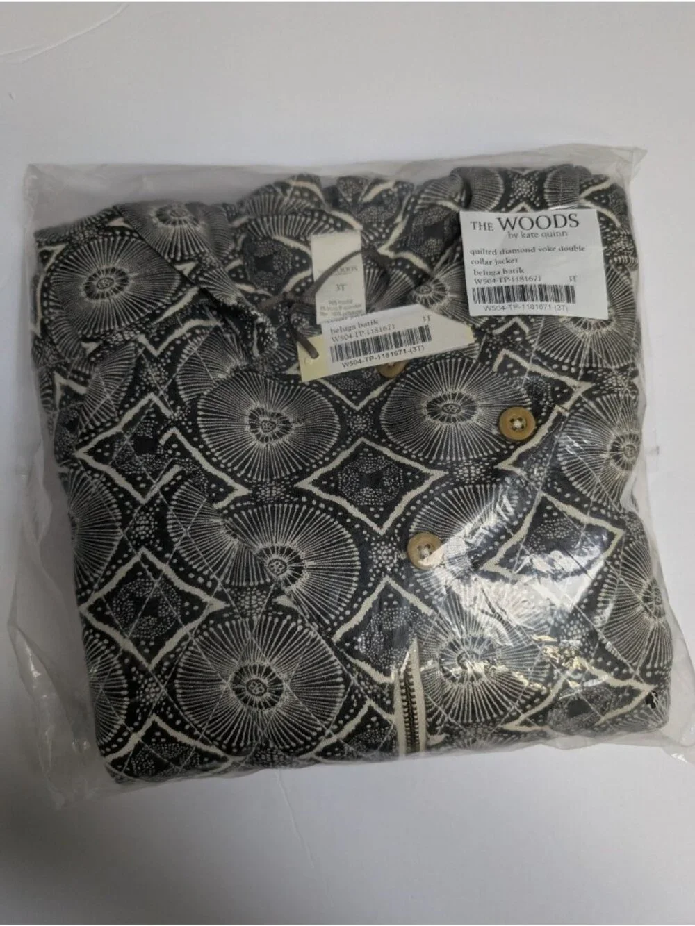 Kate Quinn Modal The Woods Beluga Batik Quilted Diamond Yoke Jacket 3T